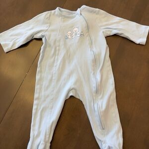 Little Me Soft Blue Baby Footie with Bear Design